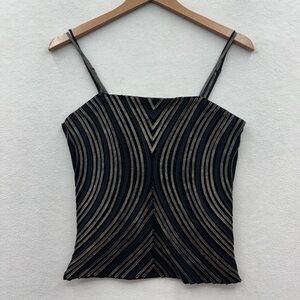 Vintage Obstinée Women’s 10 Black Sleeveless Geometric Print Mesh Sheer Tank